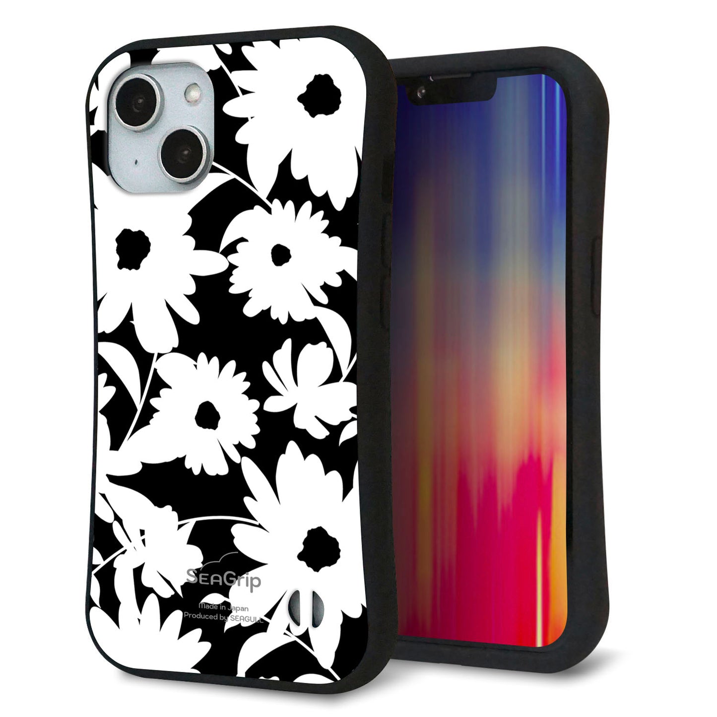 iPhone14 スマホケース 「SEA Grip」 グリップケース Sライン 【SC915 花柄モノトーン 04】 UV印刷