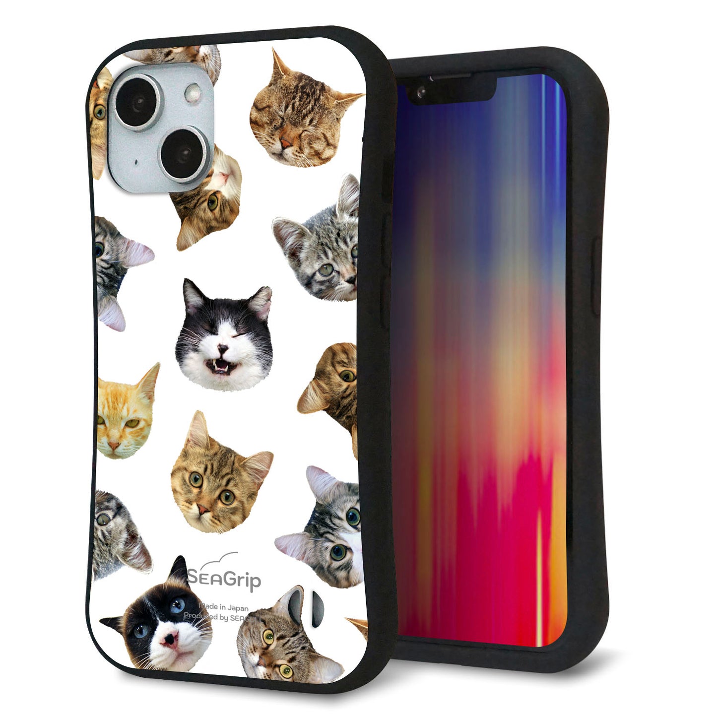 iPhone14 スマホケース 「SEA Grip」 グリップケース Sライン 【SC937 ねこどっと(ホワイト)】 UV印刷