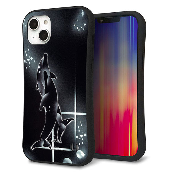 iPhone14 Plus スマホケース 「SEA Grip」 グリップケース Sライン 【158 ブラックドルフィン】 UV印刷