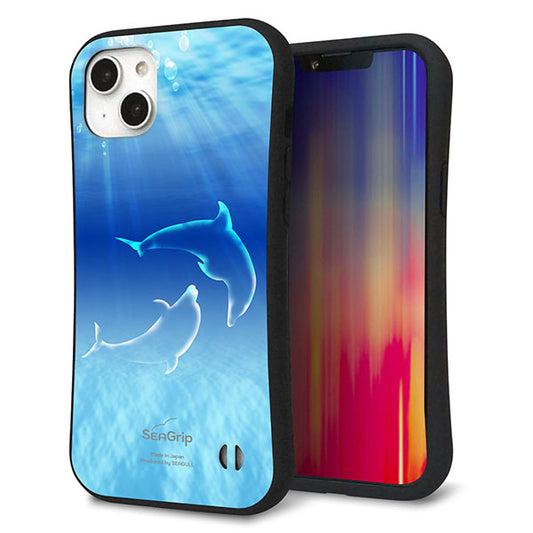 iPhone14 Plus スマホケース 「SEA Grip」 グリップケース Sライン 【1048 海の守り神イルカ】 UV印刷