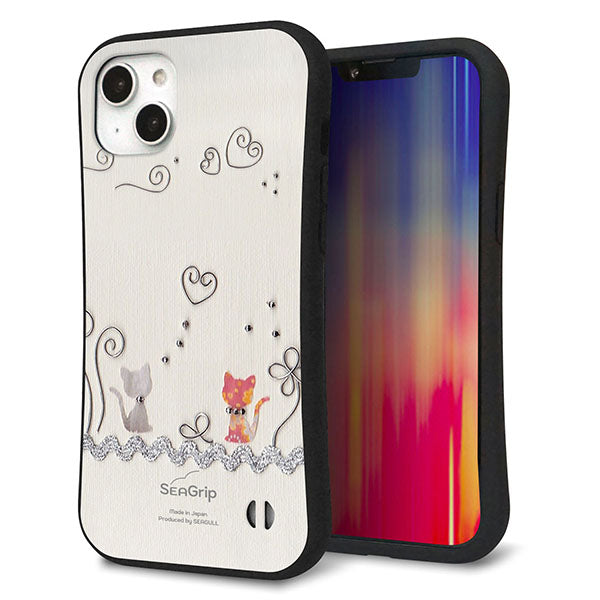 iPhone14 Plus スマホケース 「SEA Grip」 グリップケース Sライン 【1103 クラフト写真ネコ】 UV印刷