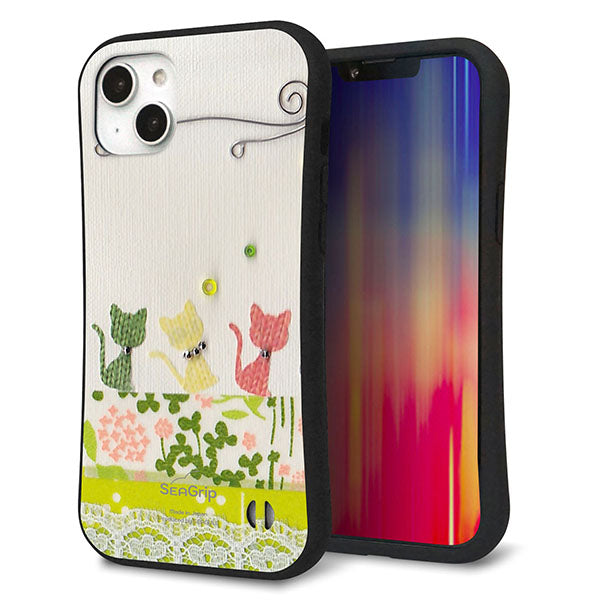 iPhone14 Plus スマホケース 「SEA Grip」 グリップケース Sライン 【1106 クラフト写真 ネコ (ワイヤー2)】 UV印刷