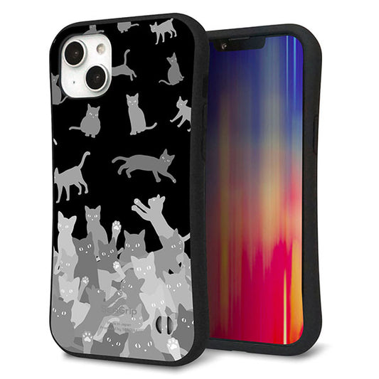 iPhone14 Plus スマホケース 「SEA Grip」 グリップケース Sライン 【AG887 ネコ積もり 黒】 UV印刷