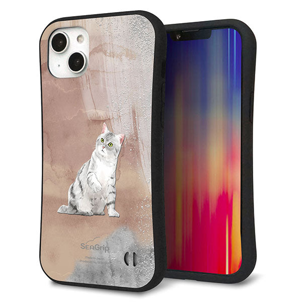 iPhone14 Plus スマホケース 「SEA Grip」 グリップケース Sライン 【HA166 アメリカンショートヘア+くすみカラー】 UV印刷