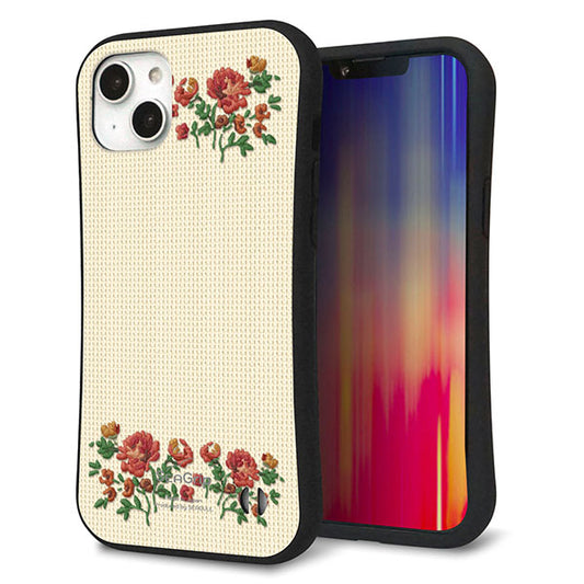 iPhone14 Plus スマホケース 「SEA Grip」 グリップケース Sライン 【KM941 花刺繍風 レッドフラワー オフホワイト 】 UV印刷