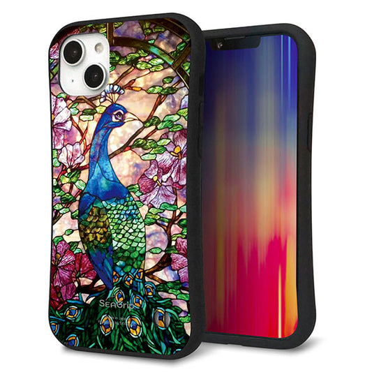 iPhone14 Plus スマホケース 「SEA Grip」 グリップケース Sライン 【MA996 ステンドグラス クジャク】 UV印刷