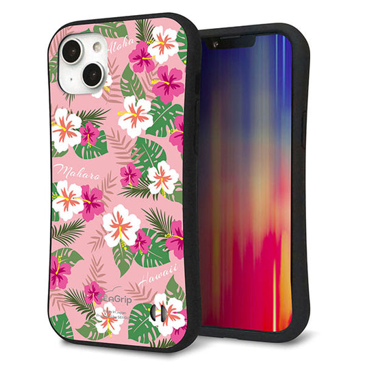 iPhone14 Plus スマホケース 「SEA Grip」 グリップケース Sライン 【SC882 ハワイアンアロハレトロ(ピンク)】 UV印刷