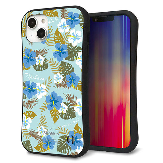 iPhone14 Plus スマホケース 「SEA Grip」 グリップケース Sライン 【SC883 ハワイアンアロハレトロ(ブルー)】 UV印刷