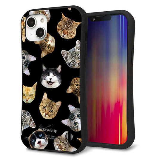 iPhone14 Plus スマホケース 「SEA Grip」 グリップケース Sライン 【SC933 ねこどっと(ブラック)】 UV印刷