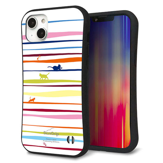 iPhone14 Plus スマホケース 「SEA Grip」 グリップケース Sライン 【YA893 ストライプネコ02 L】 UV印刷