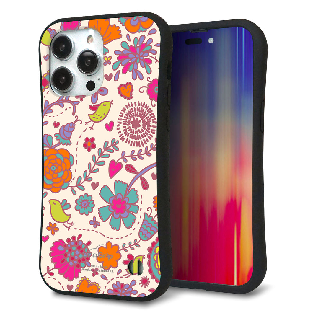 iPhone14 Pro Max スマホケース 「SEA Grip」 グリップケース Sライン 【323 小鳥と花】 UV印刷