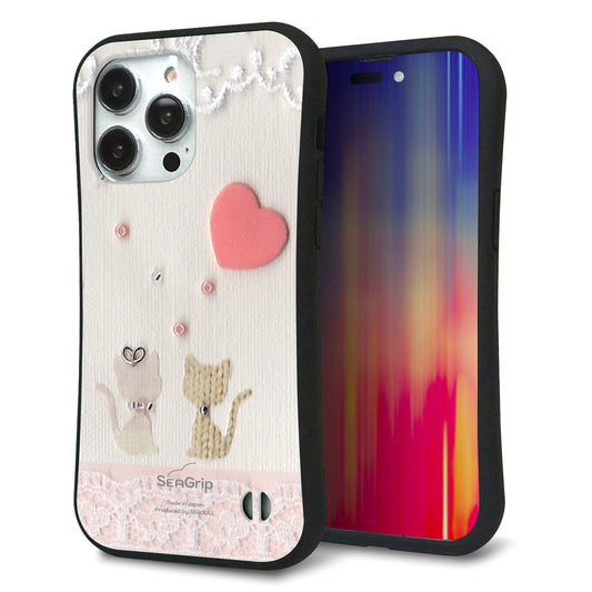 iPhone14 Pro Max スマホケース 「SEA Grip」 グリップケース Sライン 【1104 クラフト写真ネコ(ハートM)】 UV印刷