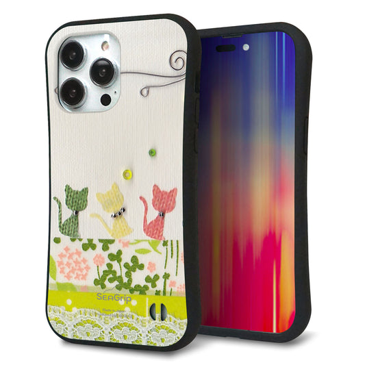 iPhone14 Pro Max スマホケース 「SEA Grip」 グリップケース Sライン 【1106 クラフト写真 ネコ (ワイヤー2)】 UV印刷