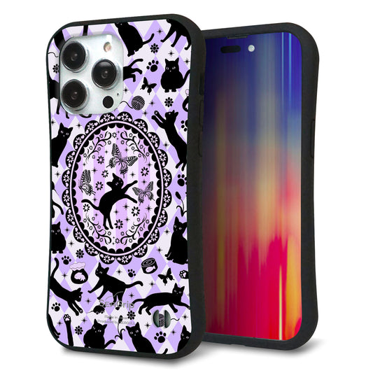iPhone14 Pro Max スマホケース 「SEA Grip」 グリップケース Sライン 【AG879 ネコがいっぱいダイヤ柄 パープル】 UV印刷