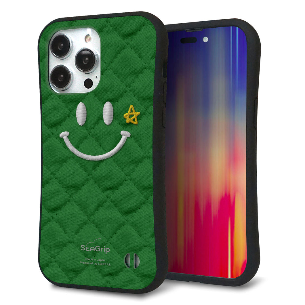iPhone14 Pro Max スマホケース 「SEA Grip」 グリップケース Sライン 【KM936 スマイル スター グリーン 】 UV印刷
