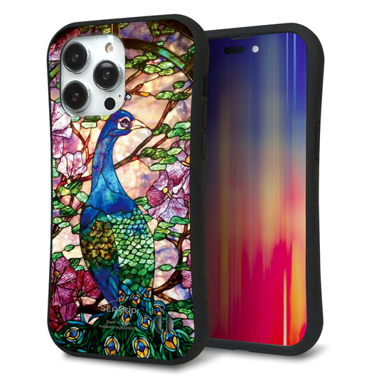 iPhone14 Pro Max スマホケース 「SEA Grip」 グリップケース Sライン 【MA996 ステンドグラス クジャク】 UV印刷