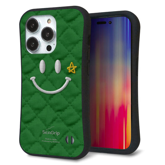 iPhone14 Pro スマホケース 「SEA Grip」 グリップケース Sライン 【KM936 スマイル スター グリーン 】 UV印刷