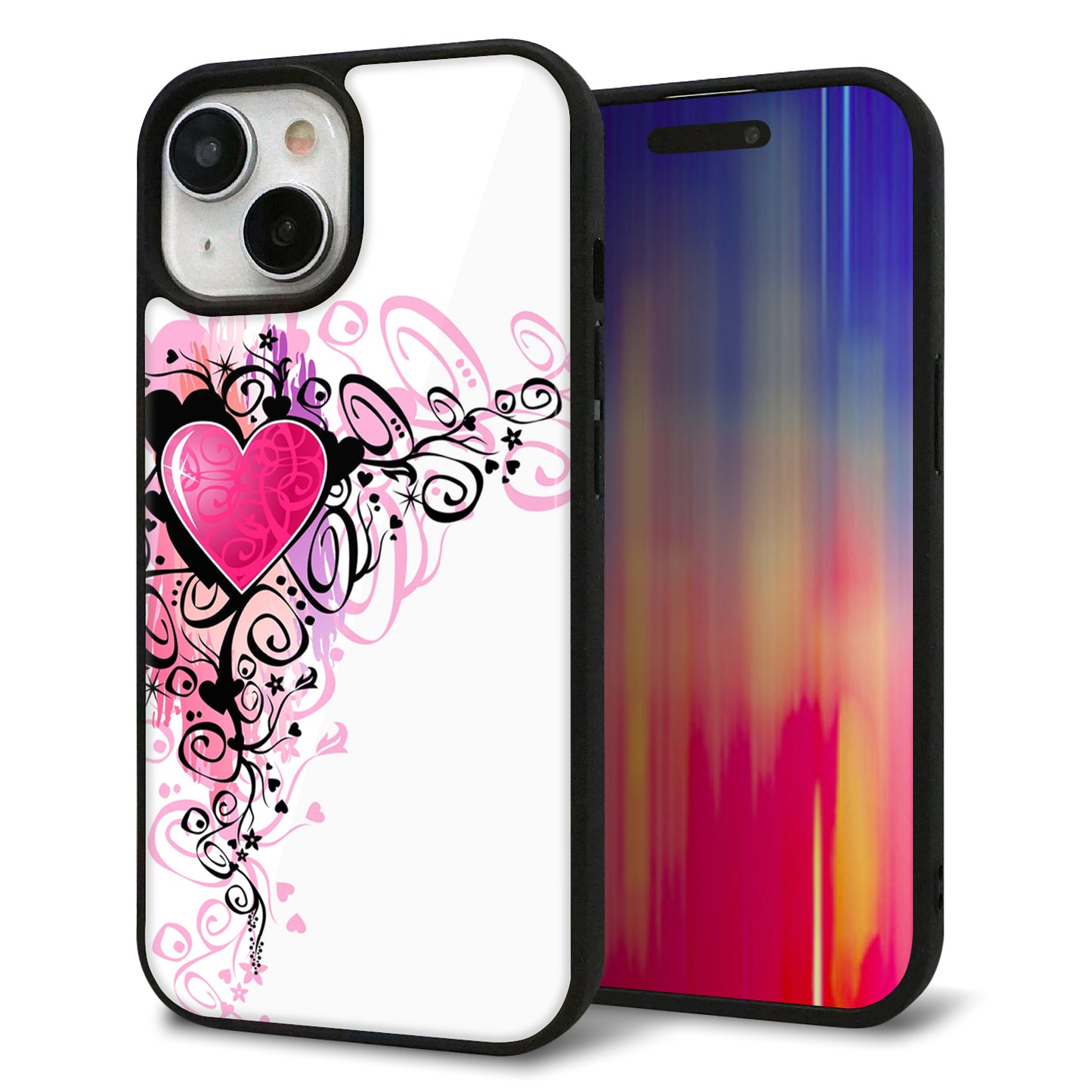 iPhone15 強化ガラス&TPUスマホケース ガラプリ【007 スタイリッシュハート】