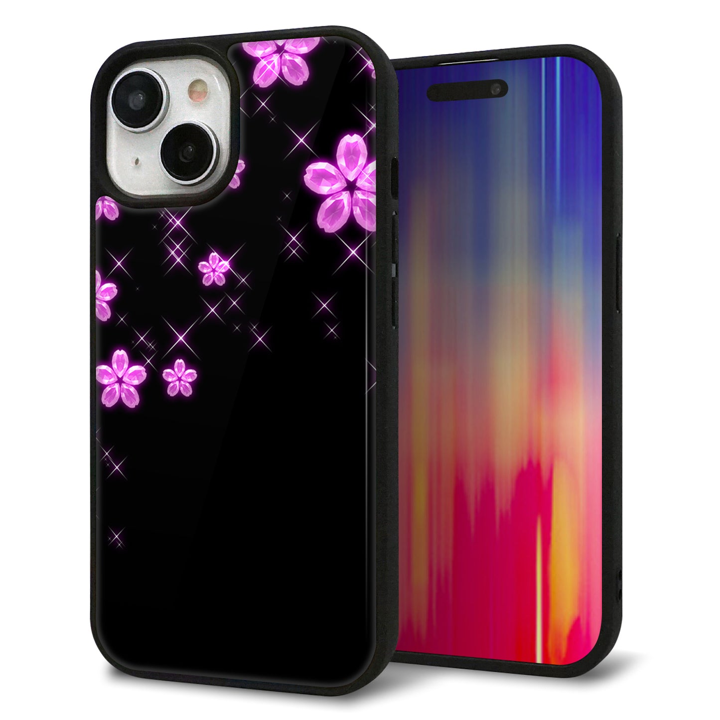 iPhone15 強化ガラス&TPUスマホケース ガラプリ【019 桜クリスタル】