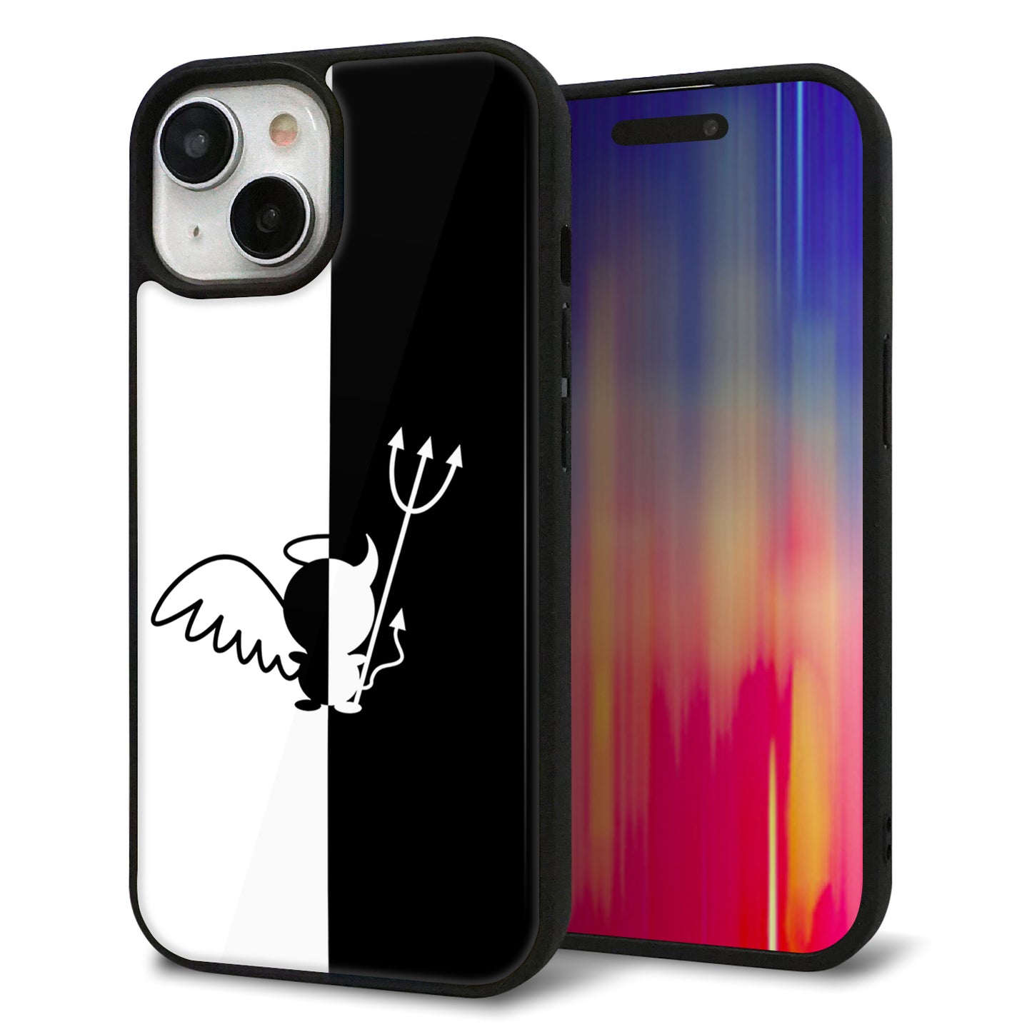 iPhone15 強化ガラス&TPUスマホケース ガラプリ【027 ハーフデビット】