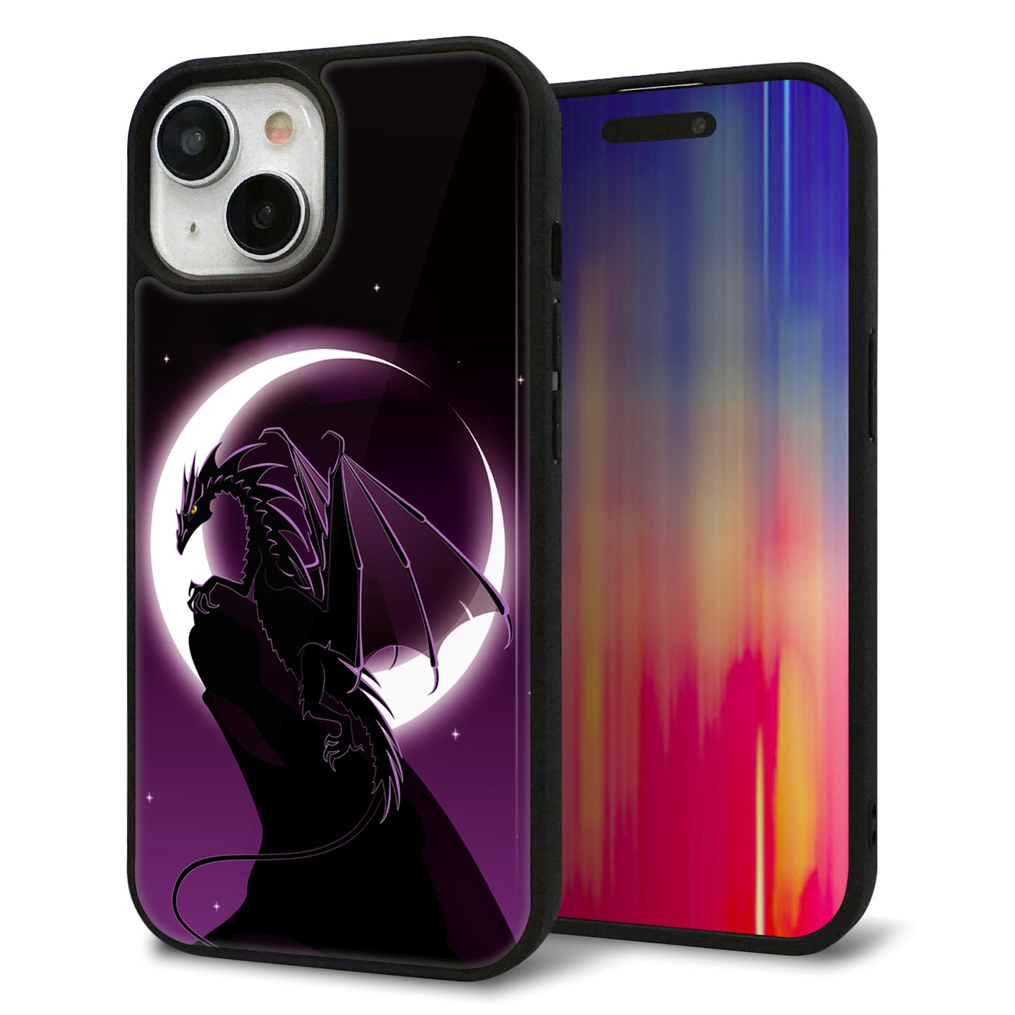 iPhone15 強化ガラス&TPUスマホケース ガラプリ【037 三日月とドラゴン】