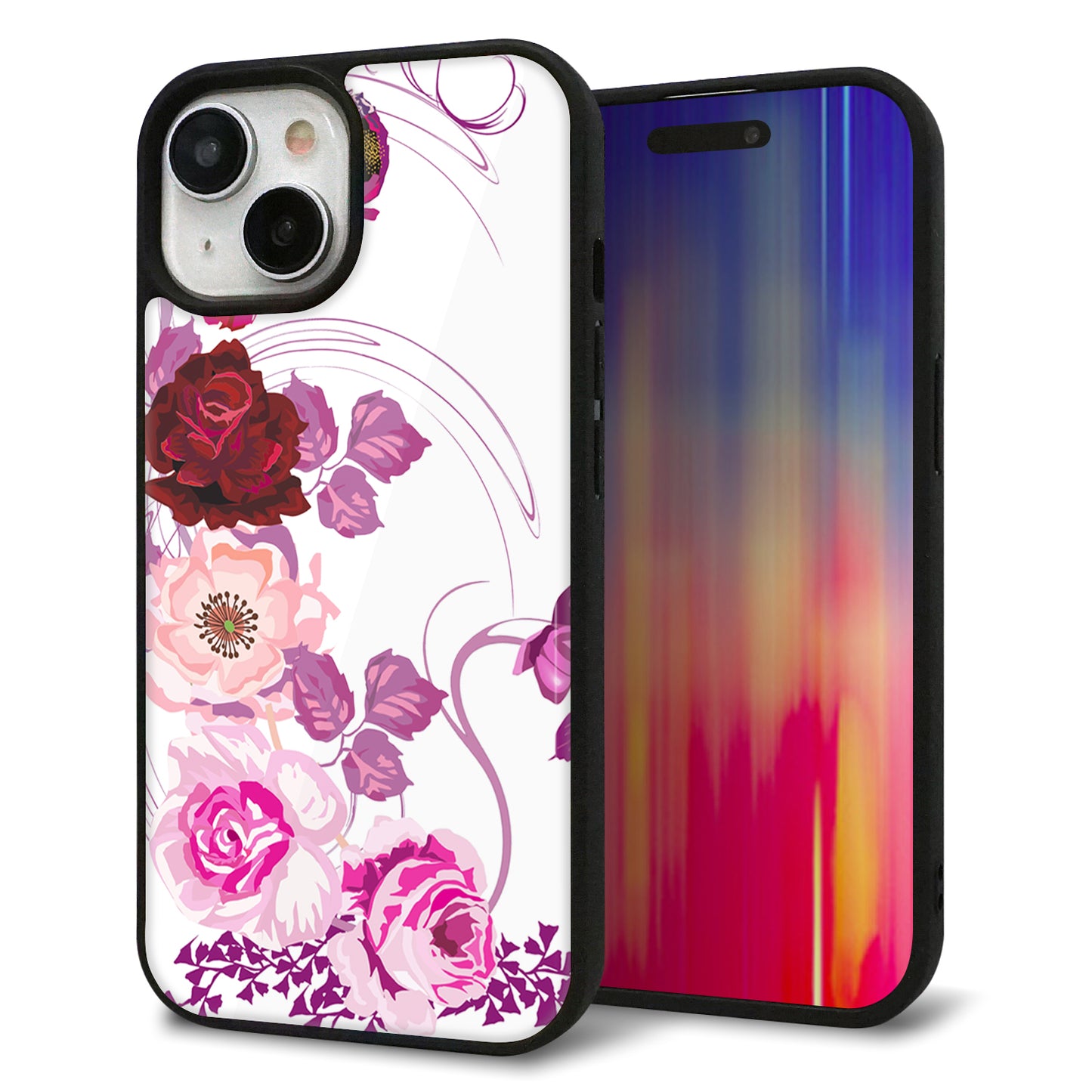 iPhone15 強化ガラス&TPUスマホケース ガラプリ【116 6月のバラ】