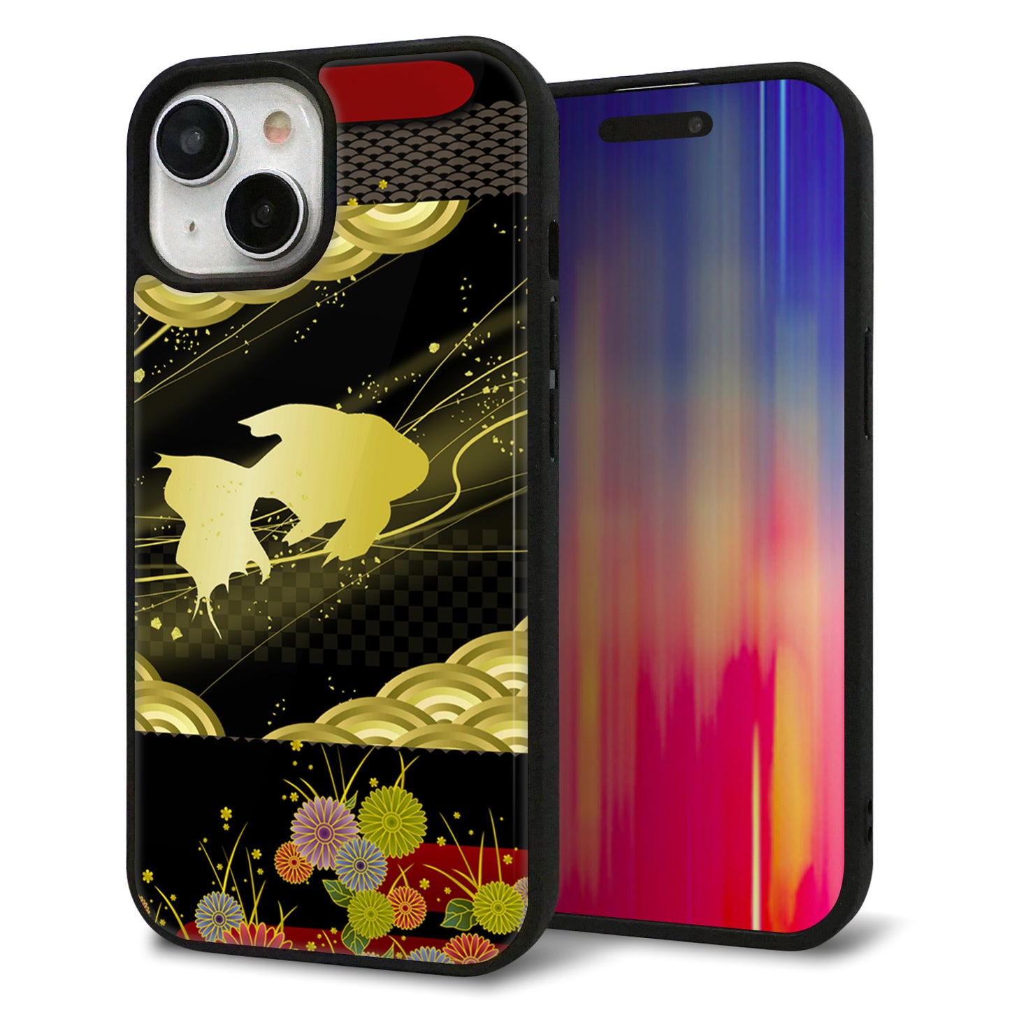 iPhone15 強化ガラス&TPUスマホケース ガラプリ【174 天の川の金魚】