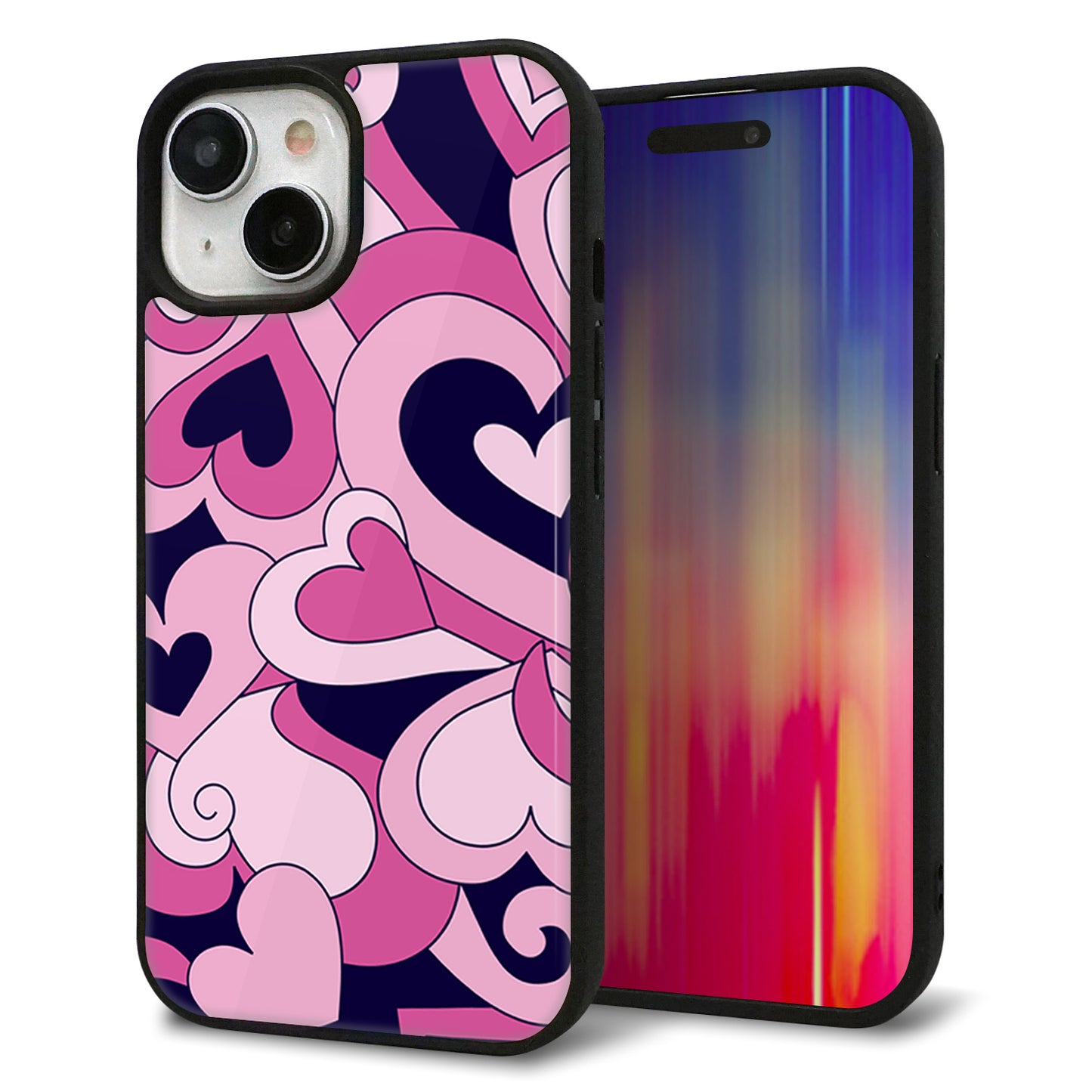 iPhone15 強化ガラス&TPUスマホケース ガラプリ【223 ハートの調べ】