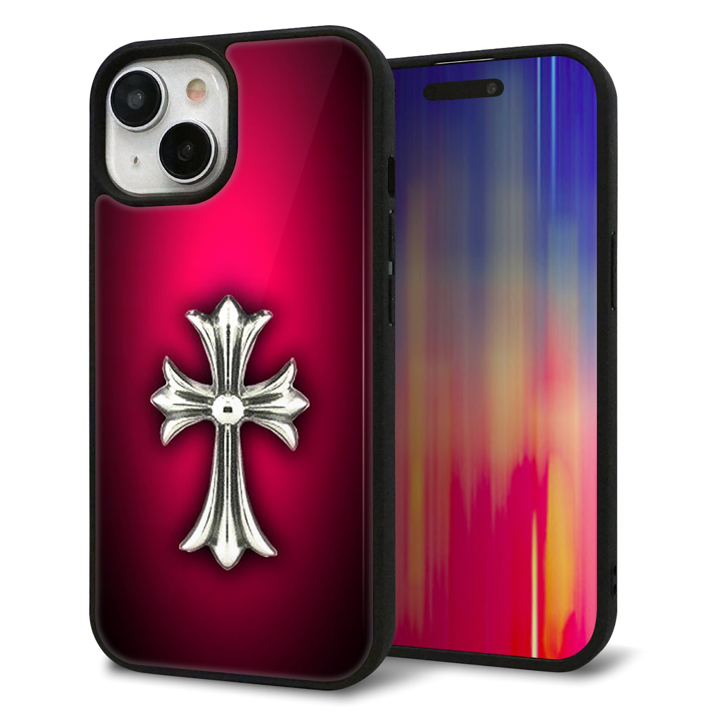 iPhone15 強化ガラス&TPUスマホケース ガラプリ【249 クロスレッド】