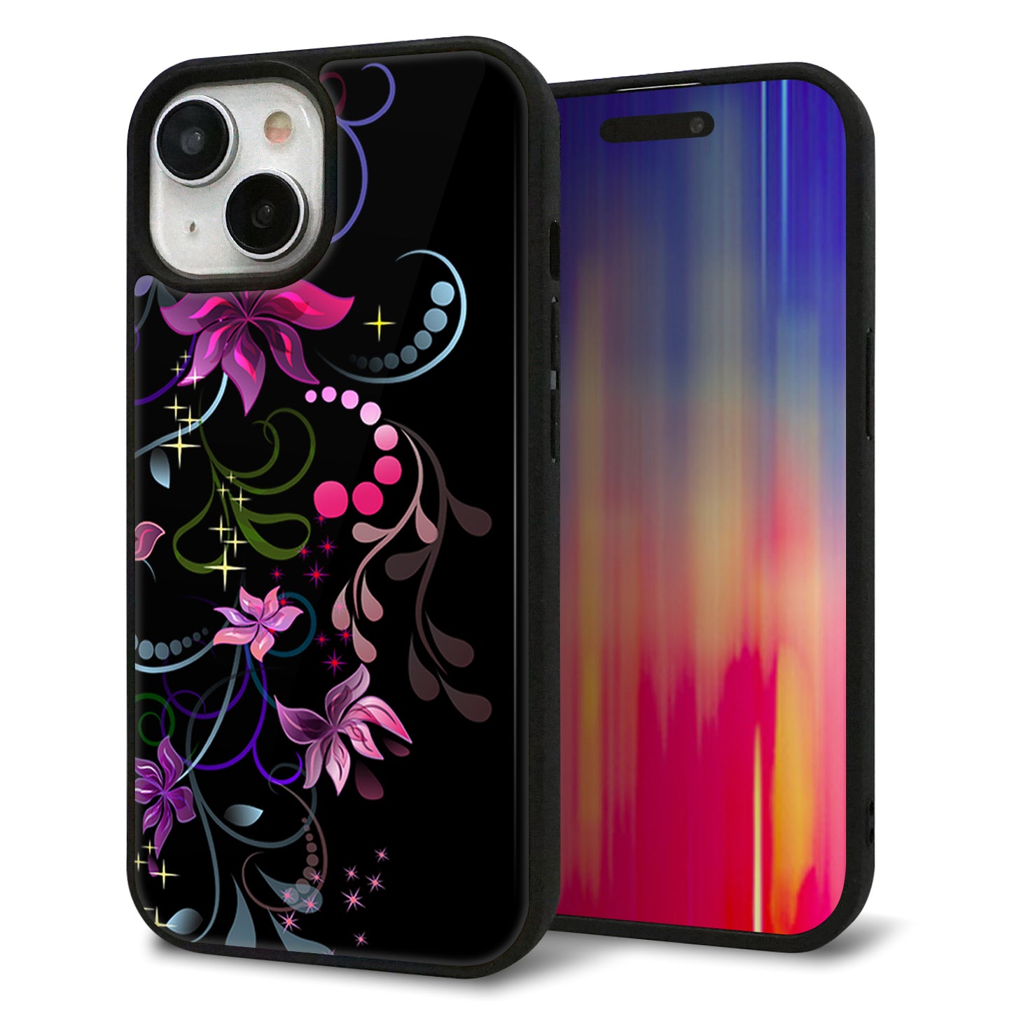iPhone15 強化ガラス&TPUスマホケース ガラプリ【263 闇に浮かぶ華】
