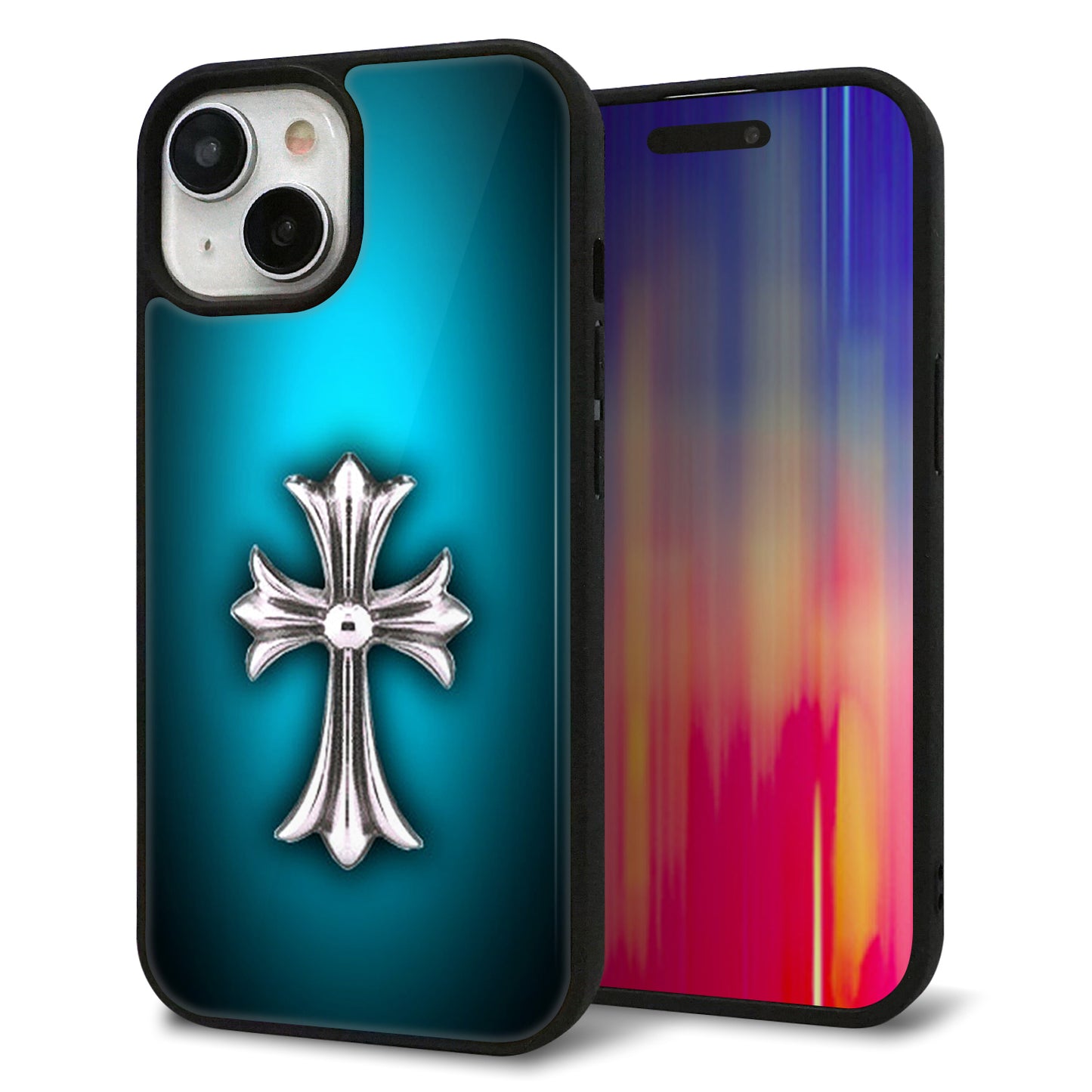 iPhone15 強化ガラス&TPUスマホケース ガラプリ【334 クロスブルー】