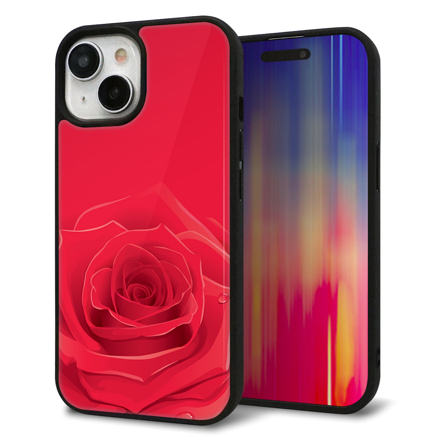 iPhone15 強化ガラス&TPUスマホケース ガラプリ【395 赤いバラ】