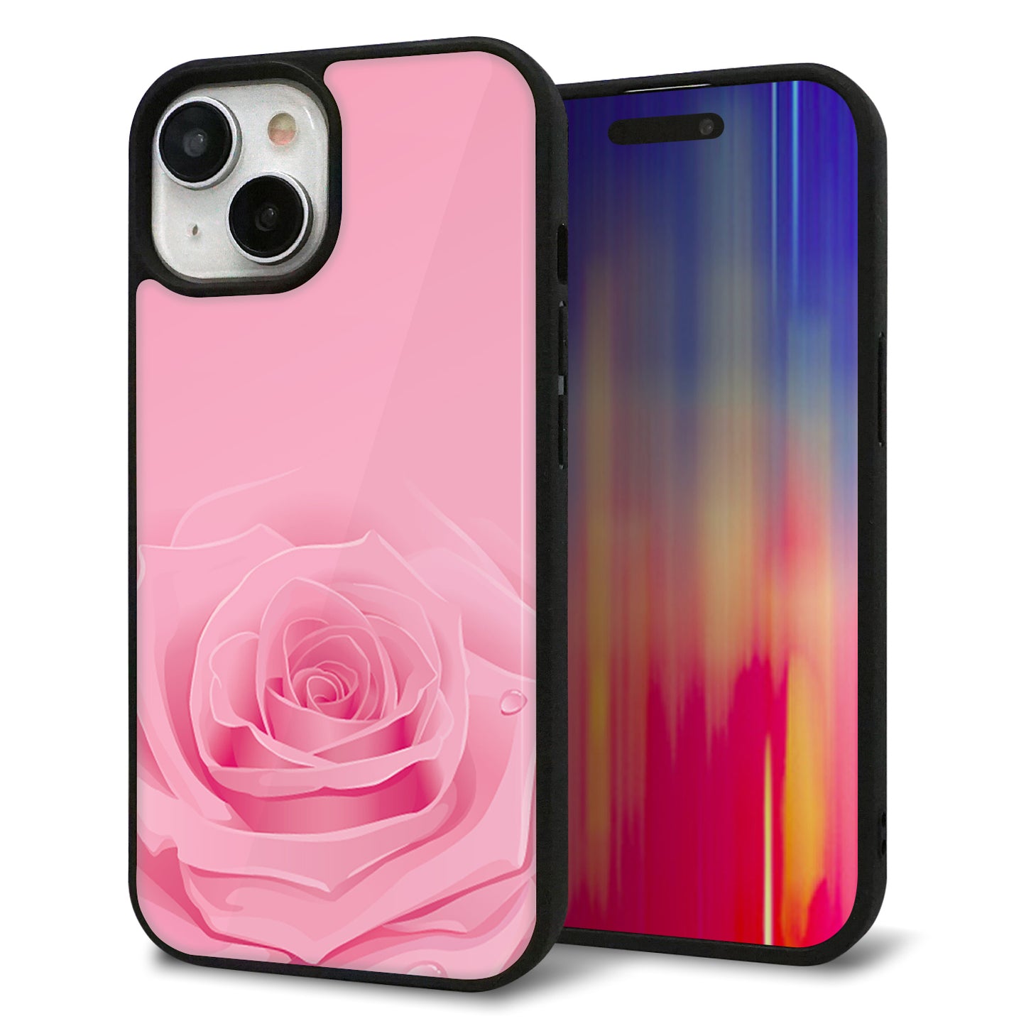 iPhone15 強化ガラス&TPUスマホケース ガラプリ【401 ピンクのバラ】