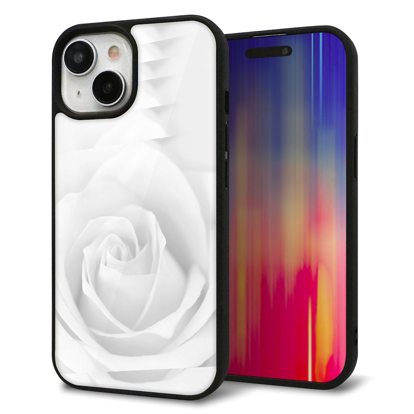 iPhone15 強化ガラス&TPUスマホケース ガラプリ【402 ホワイトRose】