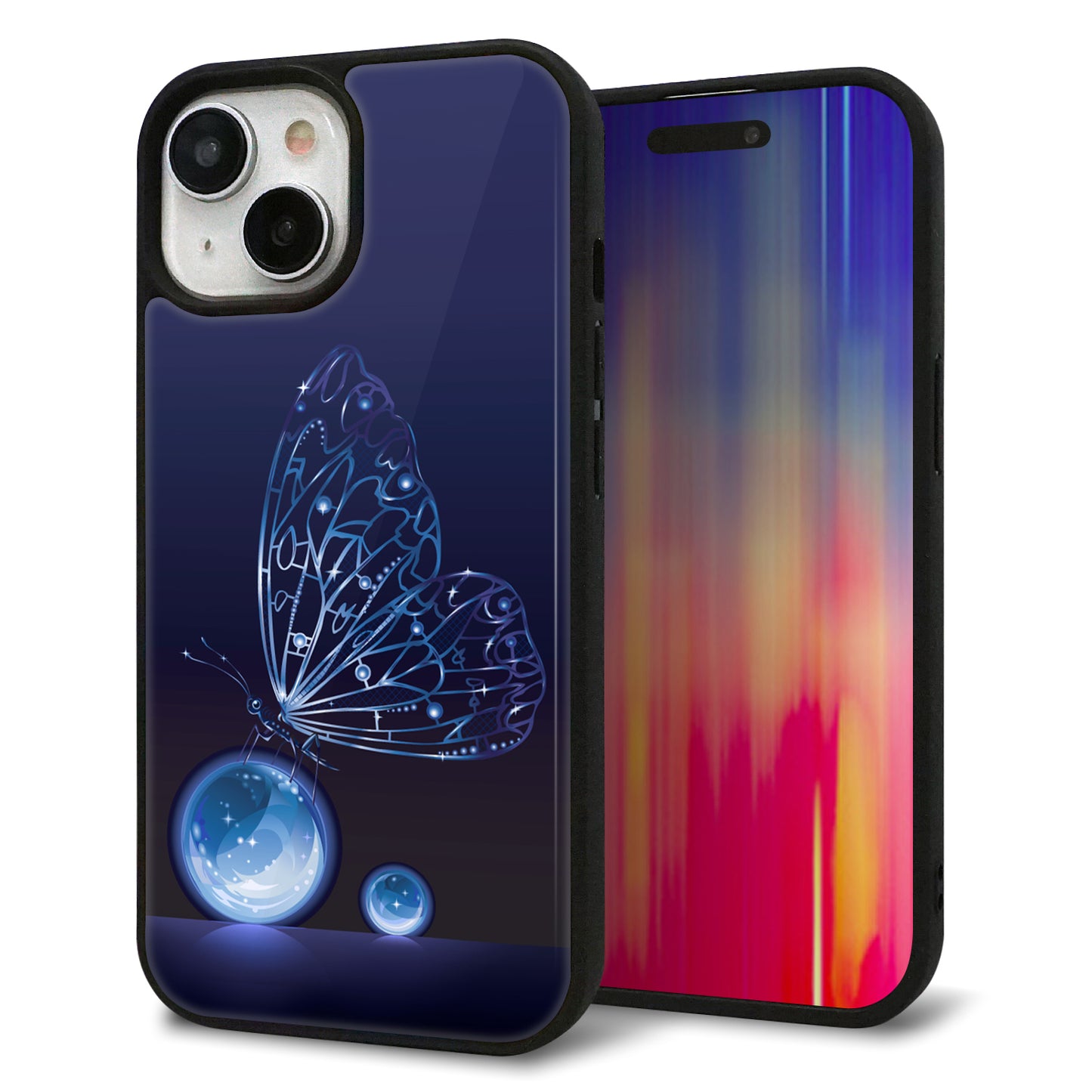 iPhone15 強化ガラス&TPUスマホケース ガラプリ【418 神秘の蝶】