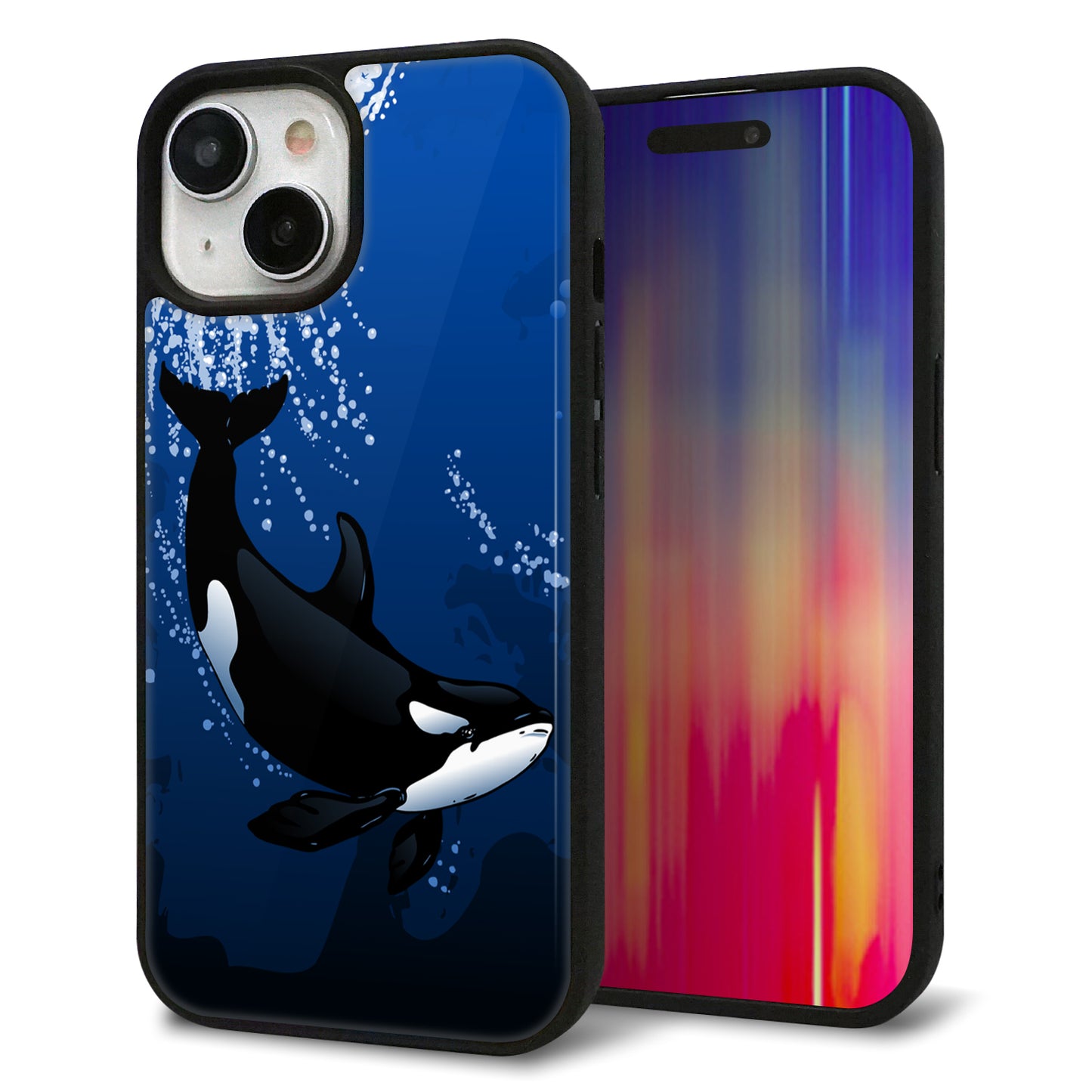 iPhone15 強化ガラス&TPUスマホケース ガラプリ【423 シャチ】