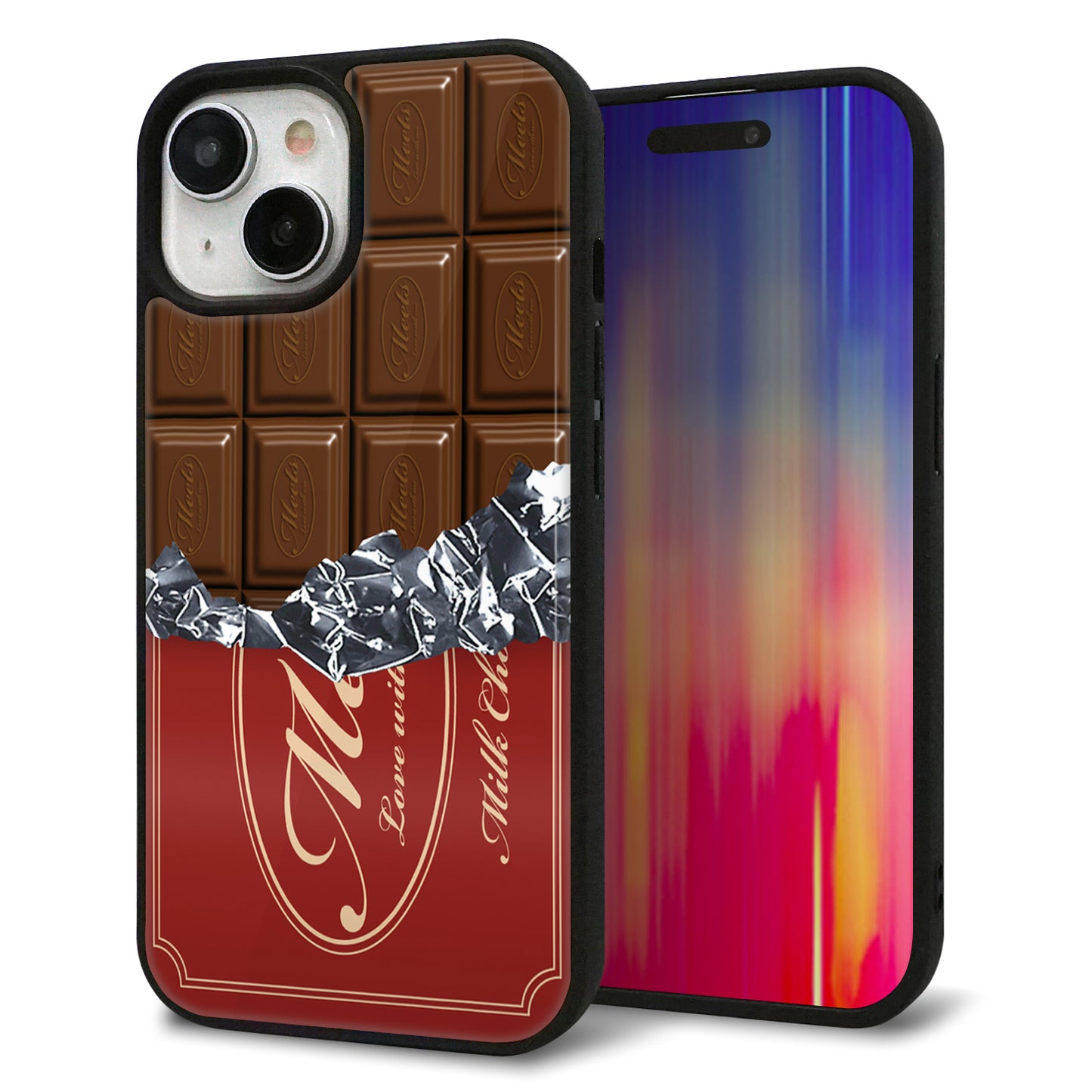 iPhone15 強化ガラス&TPUスマホケース ガラプリ【535 板チョコ-エンジ包装】