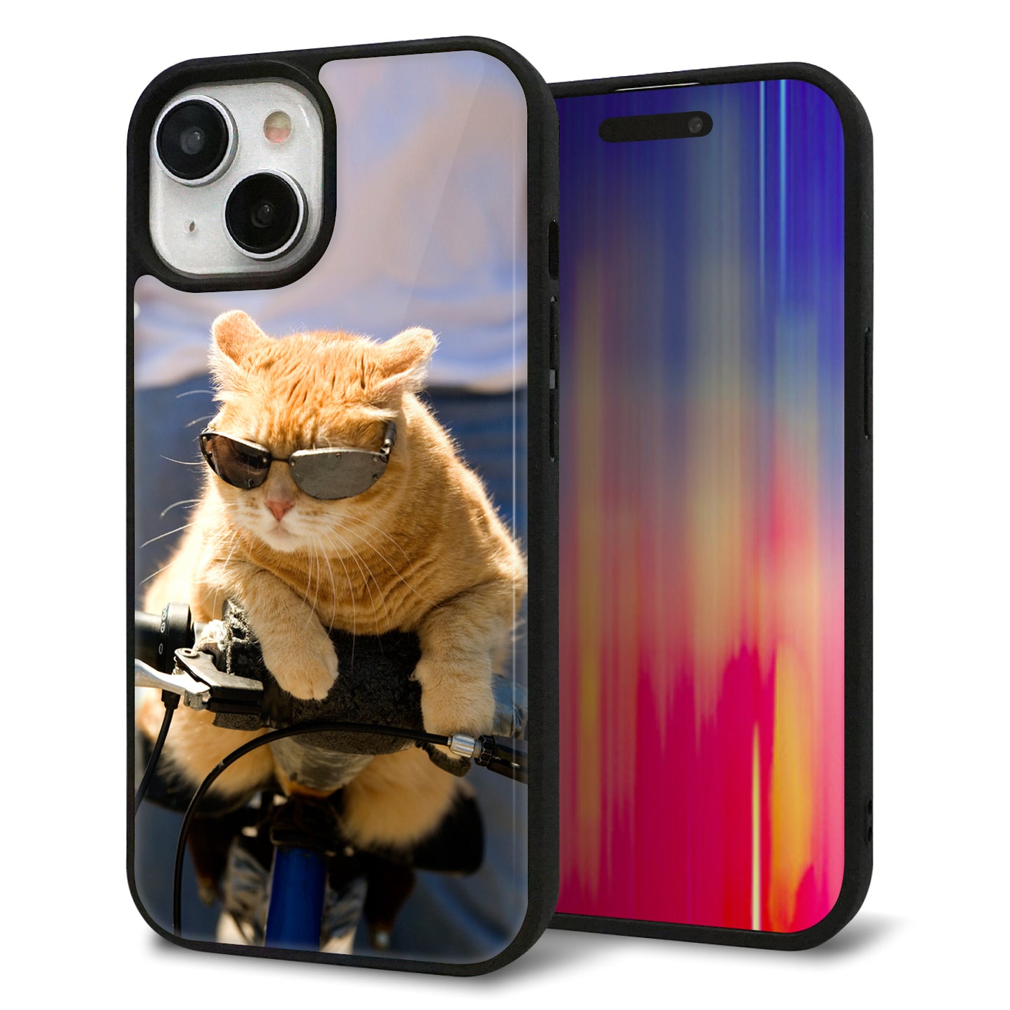 iPhone15 強化ガラス&TPUスマホケース ガラプリ【595 にゃんとサイクル】