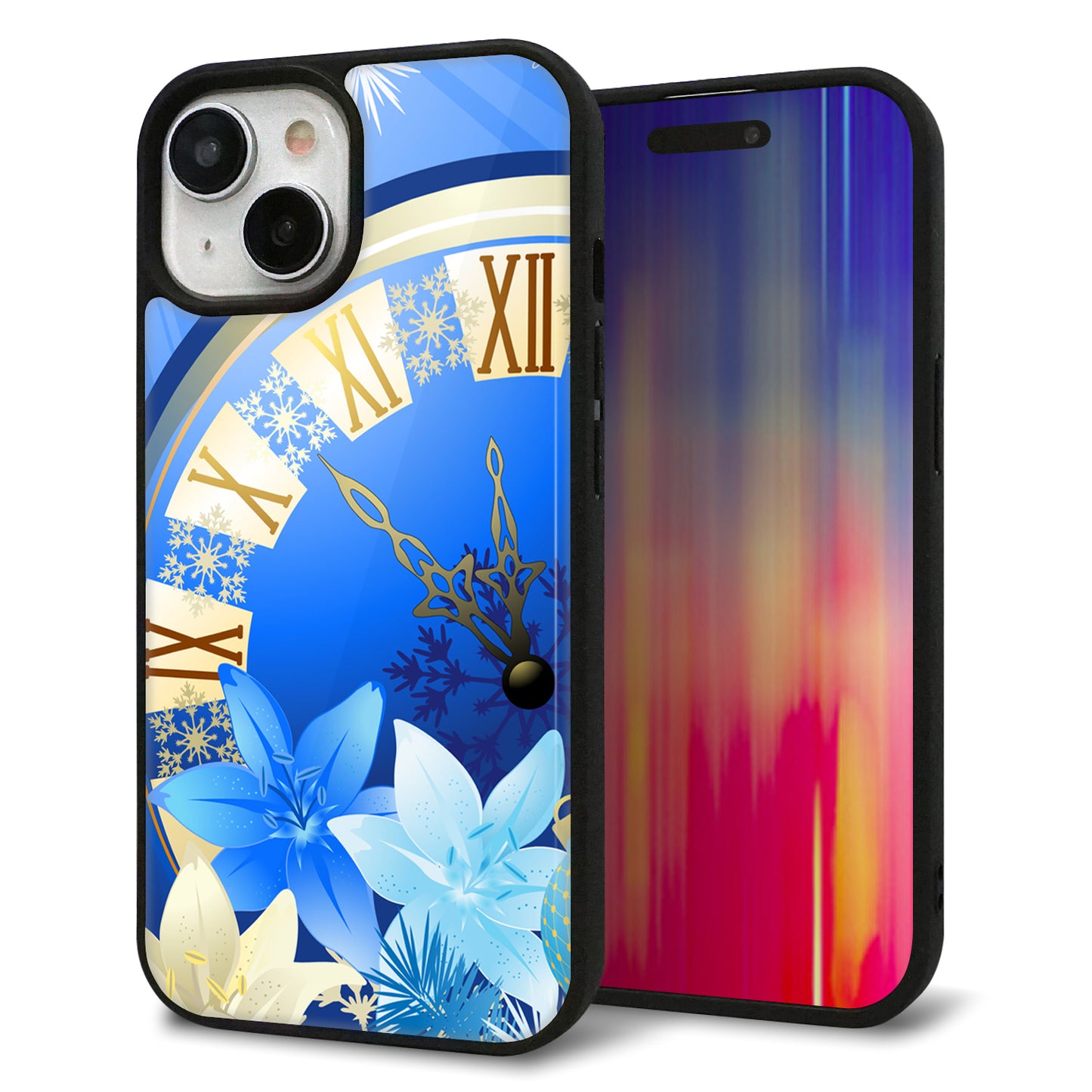 iPhone15 強化ガラス&TPUスマホケース ガラプリ【601 静寂なる青い時】