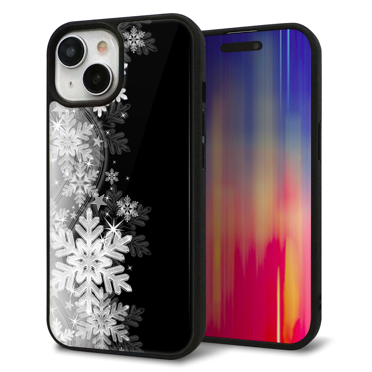 iPhone15 強化ガラス&TPUスマホケース ガラプリ【603 白銀と闇】