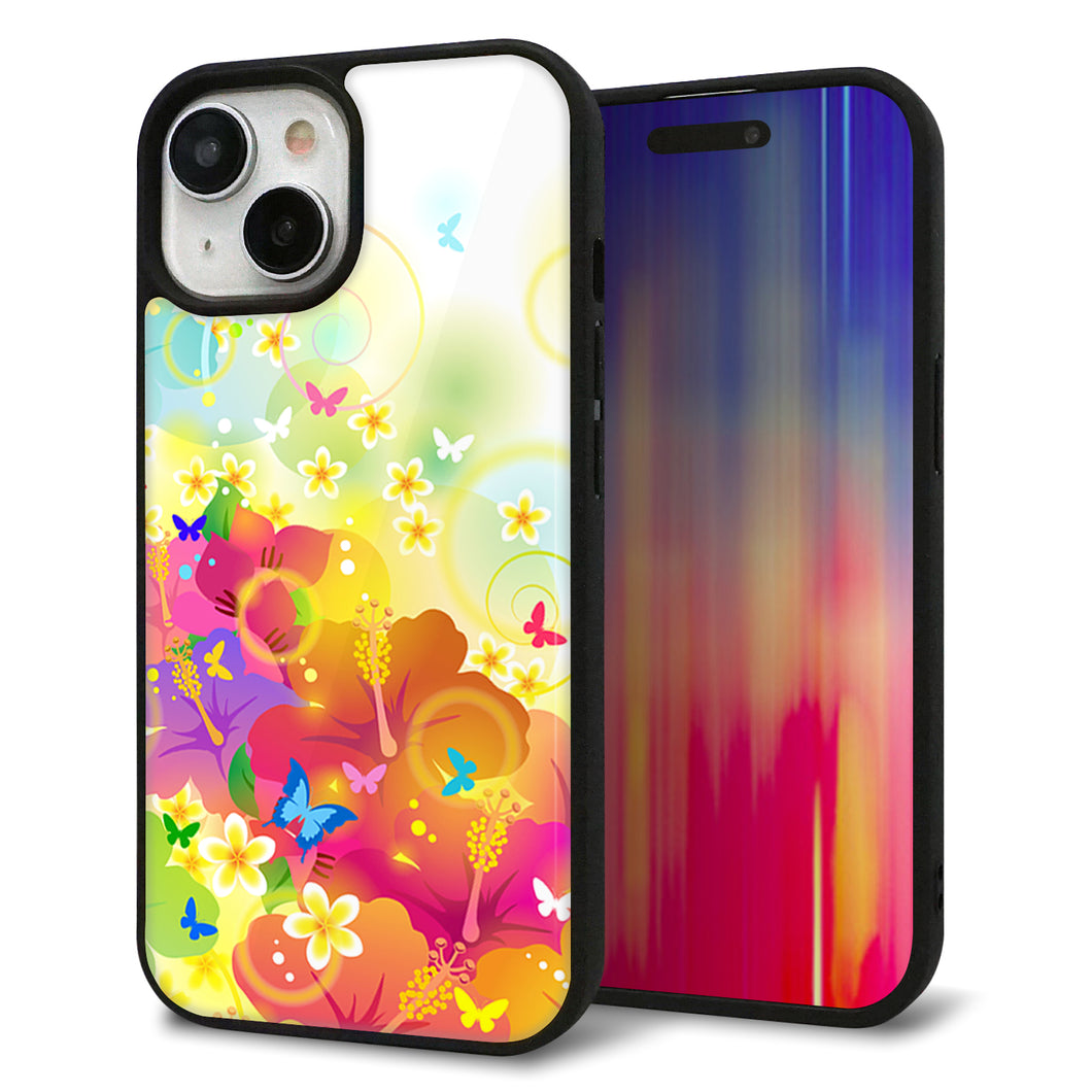 iPhone15 強化ガラス&TPUスマホケース ガラプリ【647 ハイビスカスと蝶】