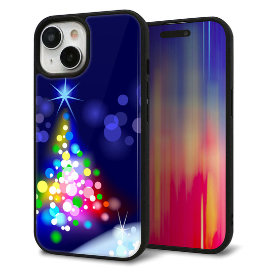 iPhone15 強化ガラス＆TPUスマホケース ガラプリ【720 白銀のクリスマスツリー】