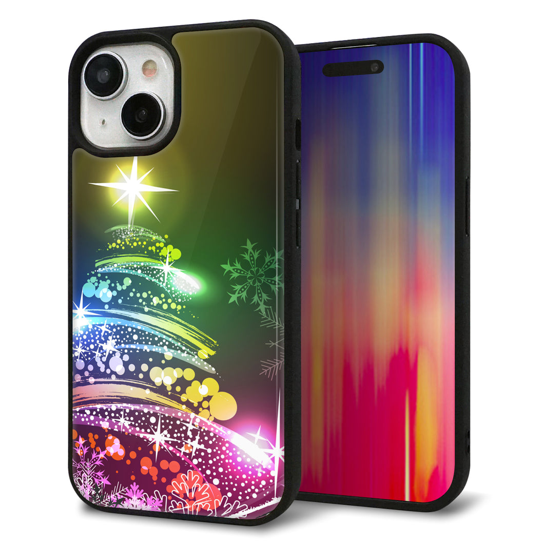 iPhone15 強化ガラス&TPUスマホケース ガラプリ【722 レインボークリスマス】