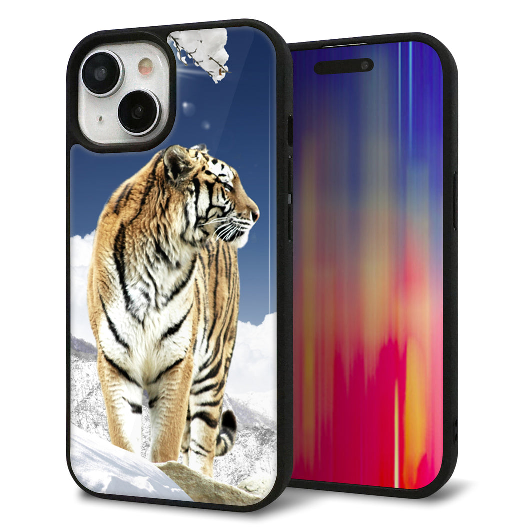 iPhone15 強化ガラス&TPUスマホケース ガラプリ【793 雪山の虎】