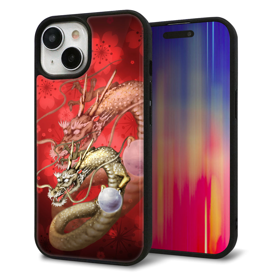 iPhone15 強化ガラス&TPUスマホケース ガラプリ【1004 桜と龍】