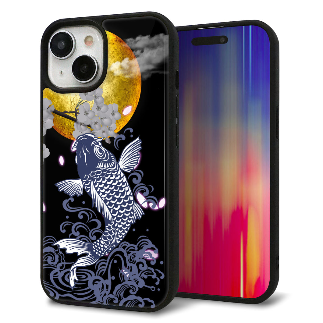 iPhone15 強化ガラス&TPUスマホケース ガラプリ【1030 月と鯉】