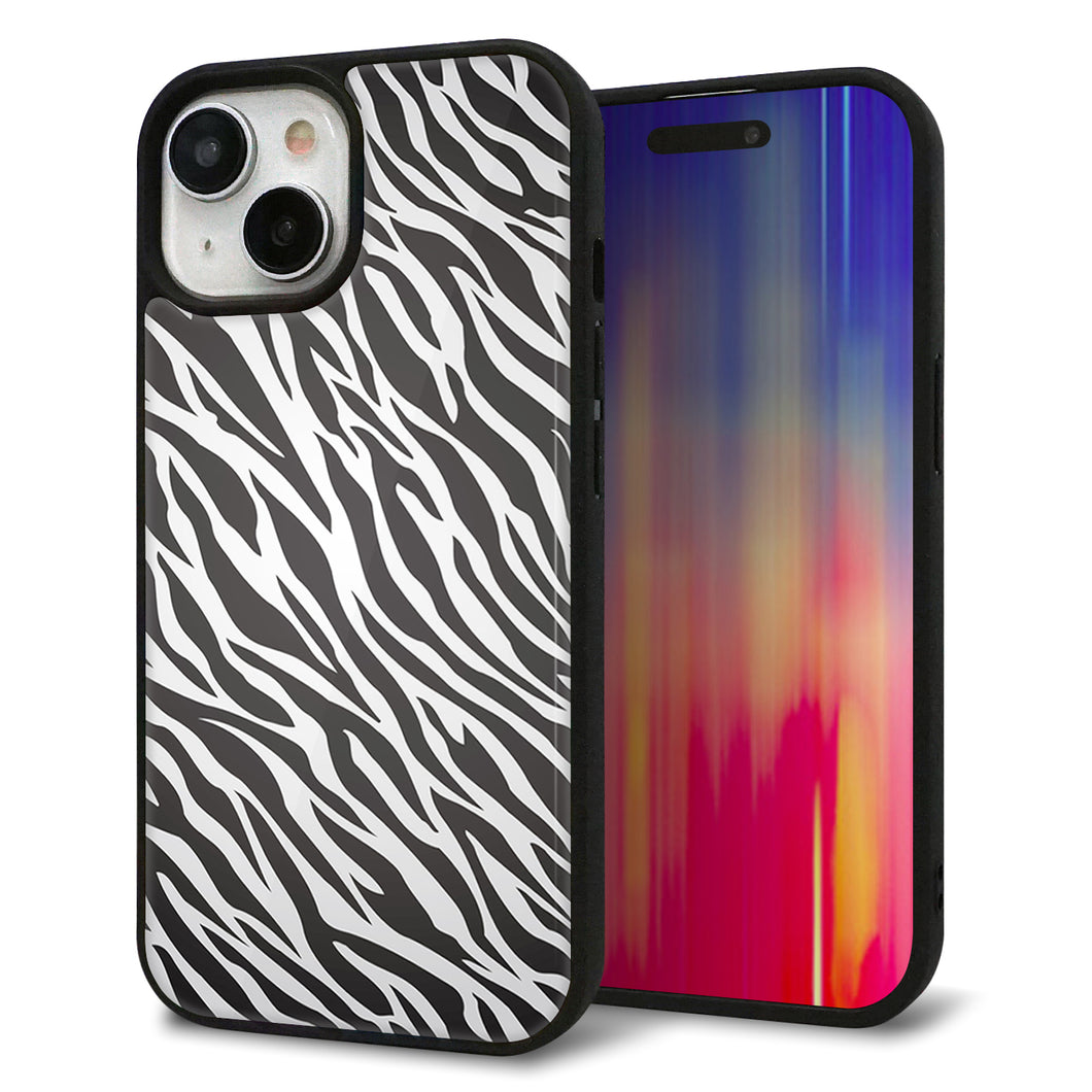 iPhone15 強化ガラス&TPUスマホケース ガラプリ【1057 デザインゼブラ(GL)】