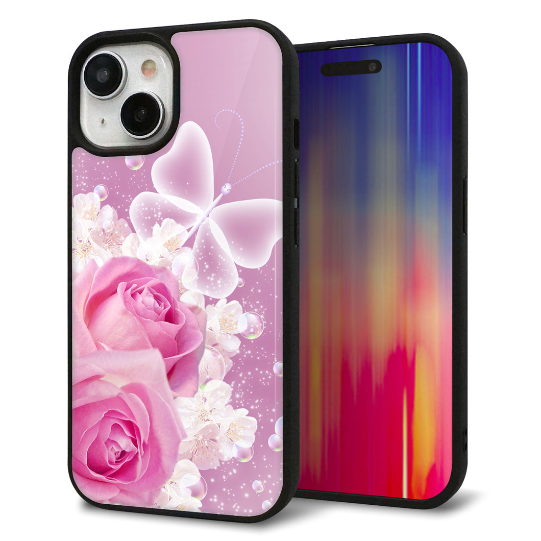 iPhone15 強化ガラス&TPUスマホケース ガラプリ【1166 ローズロマンス】