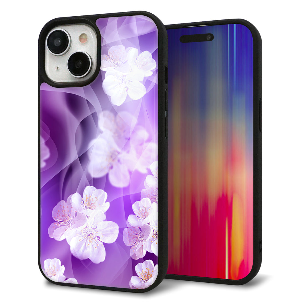 iPhone15 強化ガラス&TPUスマホケース ガラプリ【1211 桜とパープルの風】