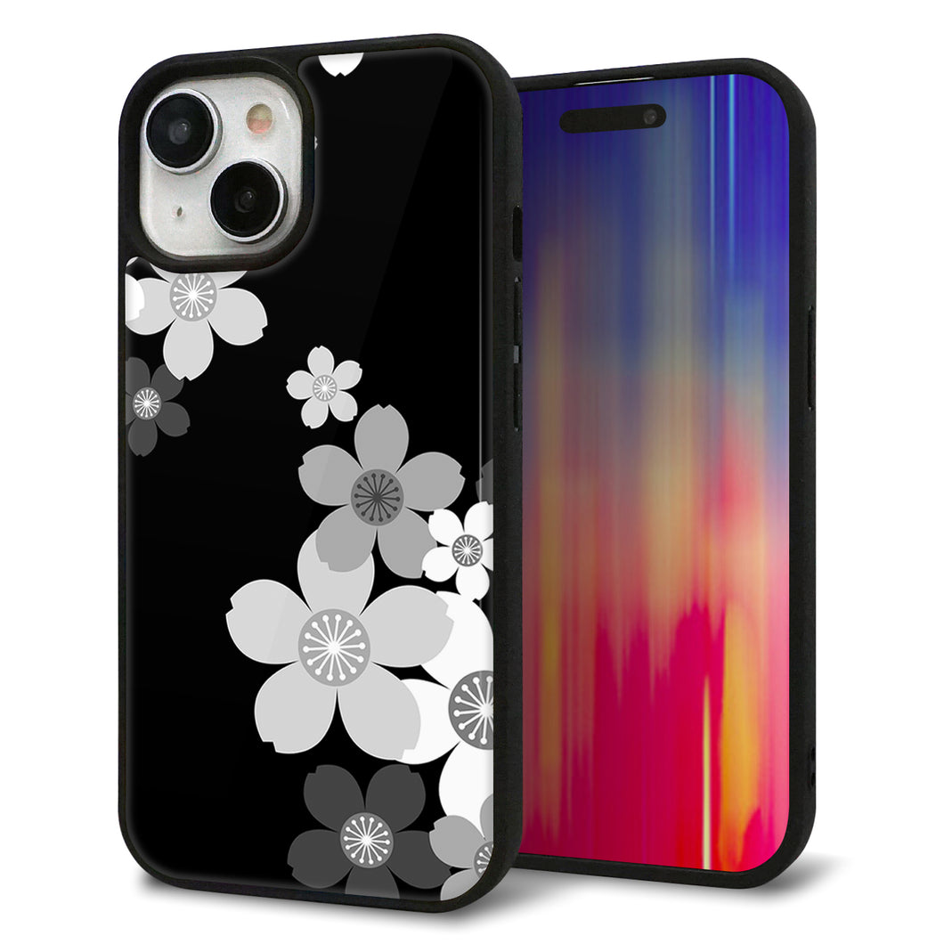 iPhone15 強化ガラス&TPUスマホケース ガラプリ【1334 桜のフレーム】